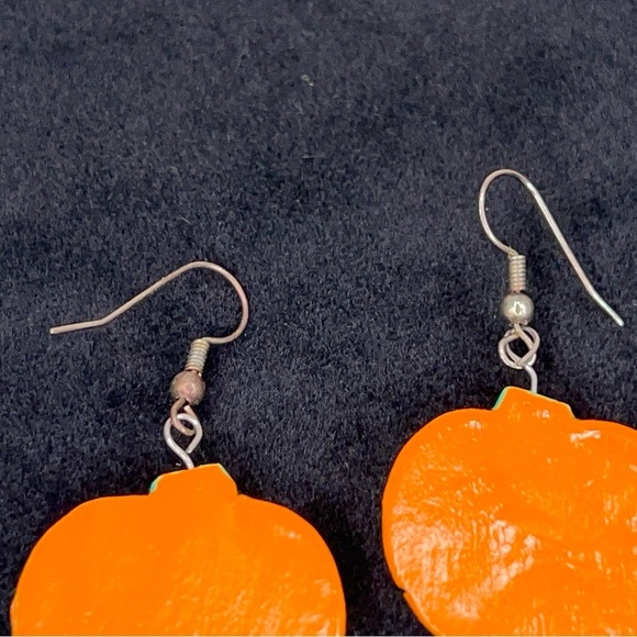 Vintage 90’s Halloween Earrings Jackolantern Wooden Painted Orange Goth Fun - Picture 4 of 10